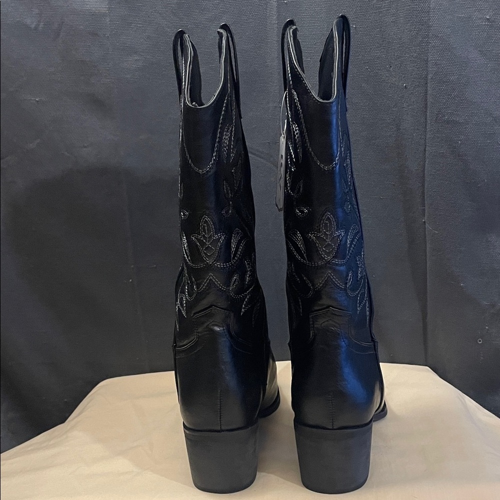 Black Embroidered Heeled Boots - Picture 5 of 8